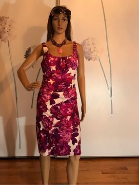 Suzi Chin for Maggy Boutique Fuchsia Floral Midi Dress